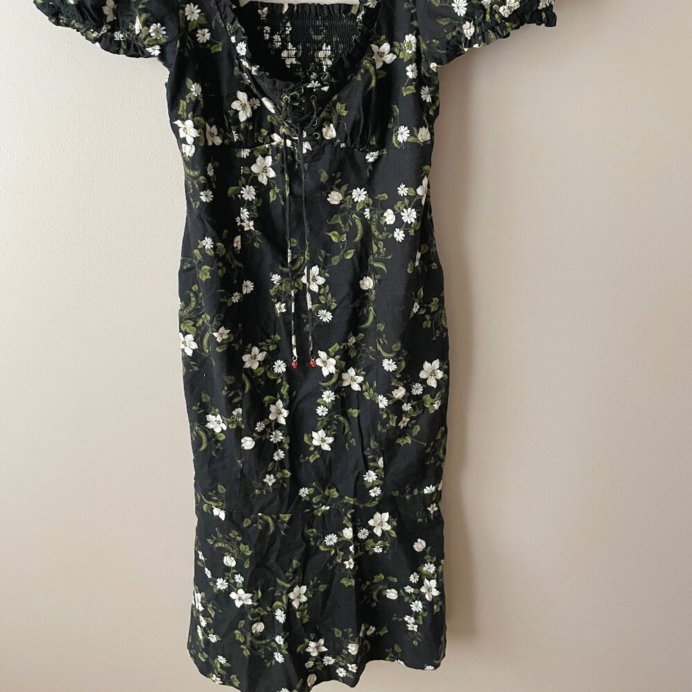 Anthropologie Maeve Linen Blend Puff-Sleeve Sweetheart Midi Dress - Picture 9 of 9